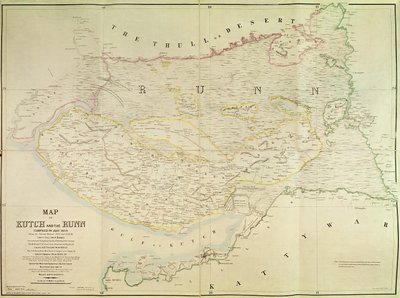 Mappa di Kutch e Runn, India, 1854 da English School